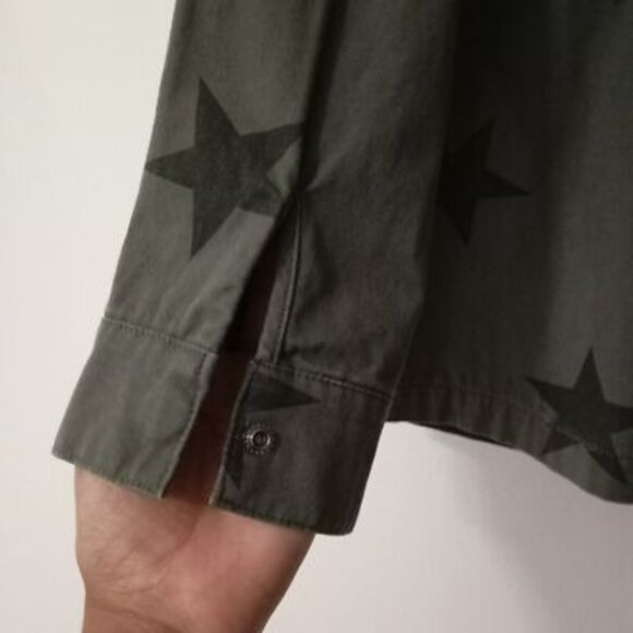 Vigoss Utility Jacket Olive Star Print Button Front Cinched Waist Womens - Picture 7 of 12